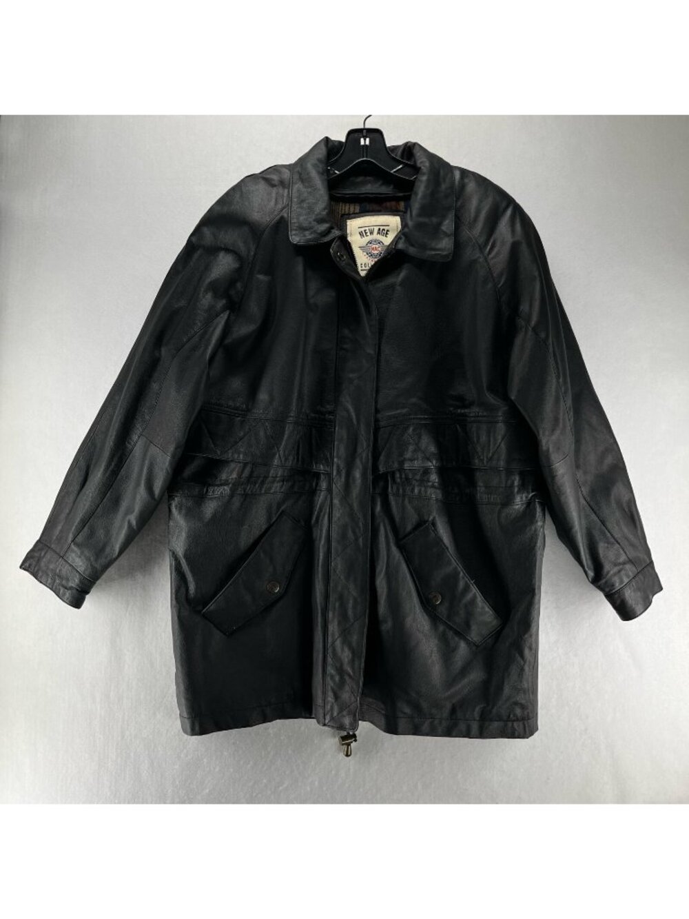 New Age Collection Leather Jacket  Mens Sz L Moto Zip Snap Long Sleeve Black